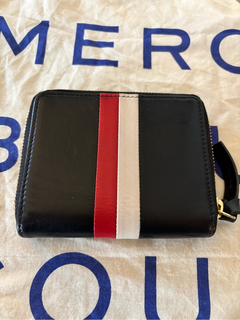 Clare V - Petit Zip Wallet - Black w​/​ white and red stripe - EUC